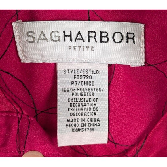 Sag Harbor Button Down Shirt Faux Suede 3/4 Sleeve Pink Petites PS - Picture 3 of 9